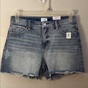 Time and Tru Blue Jean Shorts with Frayed Hem
